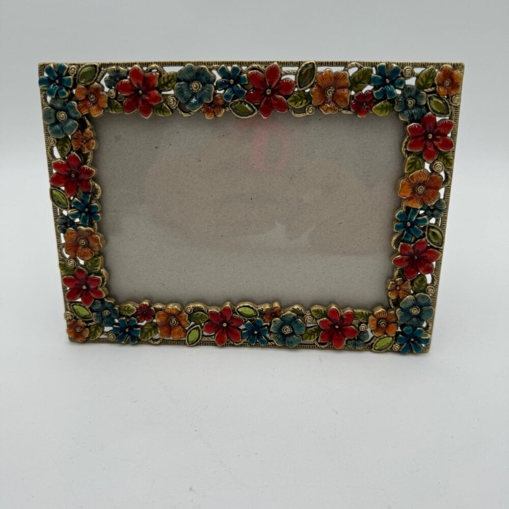 4 x 6 enameled photo frame flower floral home decor colorful blue red green